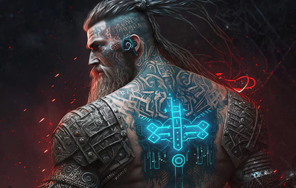 Hero's Journey Business Illustration Beowulf and AI